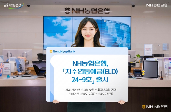 NH농협은행이 19일 원금은 보장받으면서 연 최고 6.3% 수익을 기대할 수 있는 ‘지수연동예금(ELD, Equity-Linked Deposit) 24-9호’를 출시했다. 사진=농협은행.